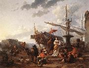 BERCHEM, Nicolaes A Southern Harbour Scene oil painting reproduction